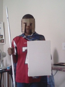 My creative son the Roman soldier. Everything made from cardboard and scrap fabric. Gotta love 'em!